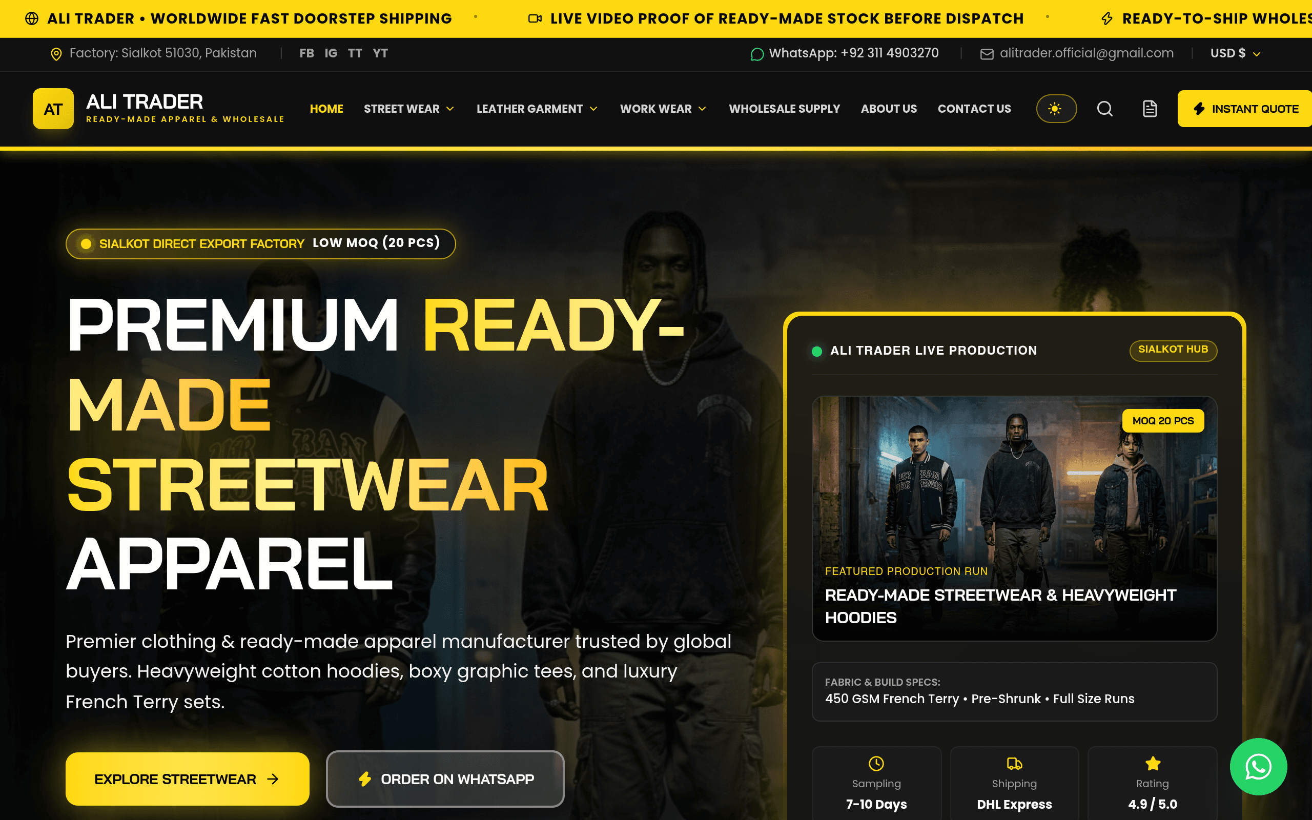 Ali Trader — Streetwear & Leather Wholesale homepage