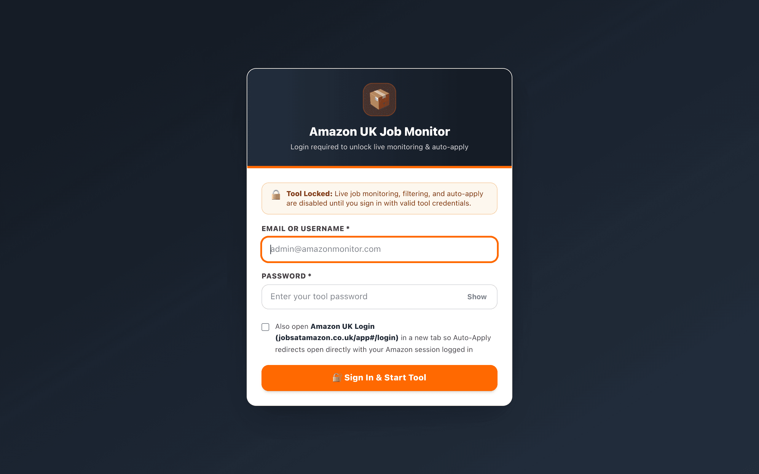 Amazon Job Monitor UK homepage