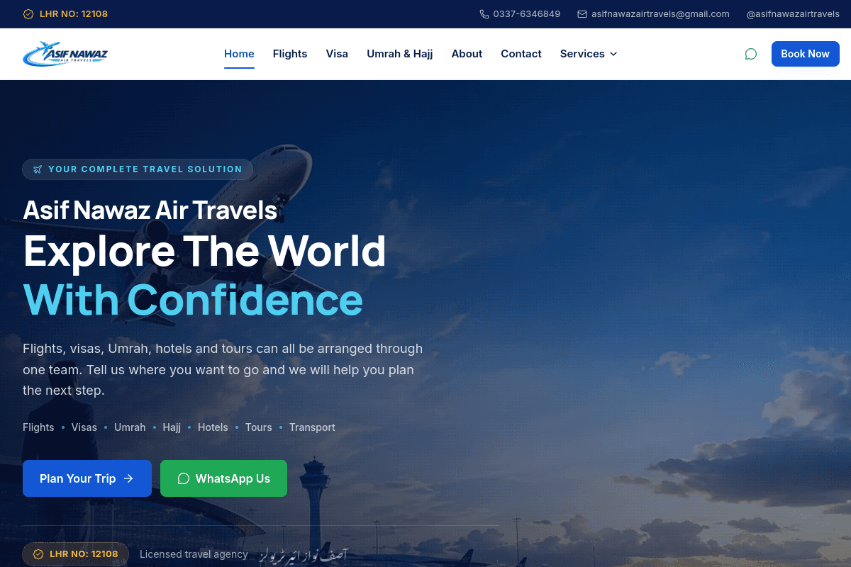 Asif Nawaz Air Travels — Flights, Visas & Umrah homepage