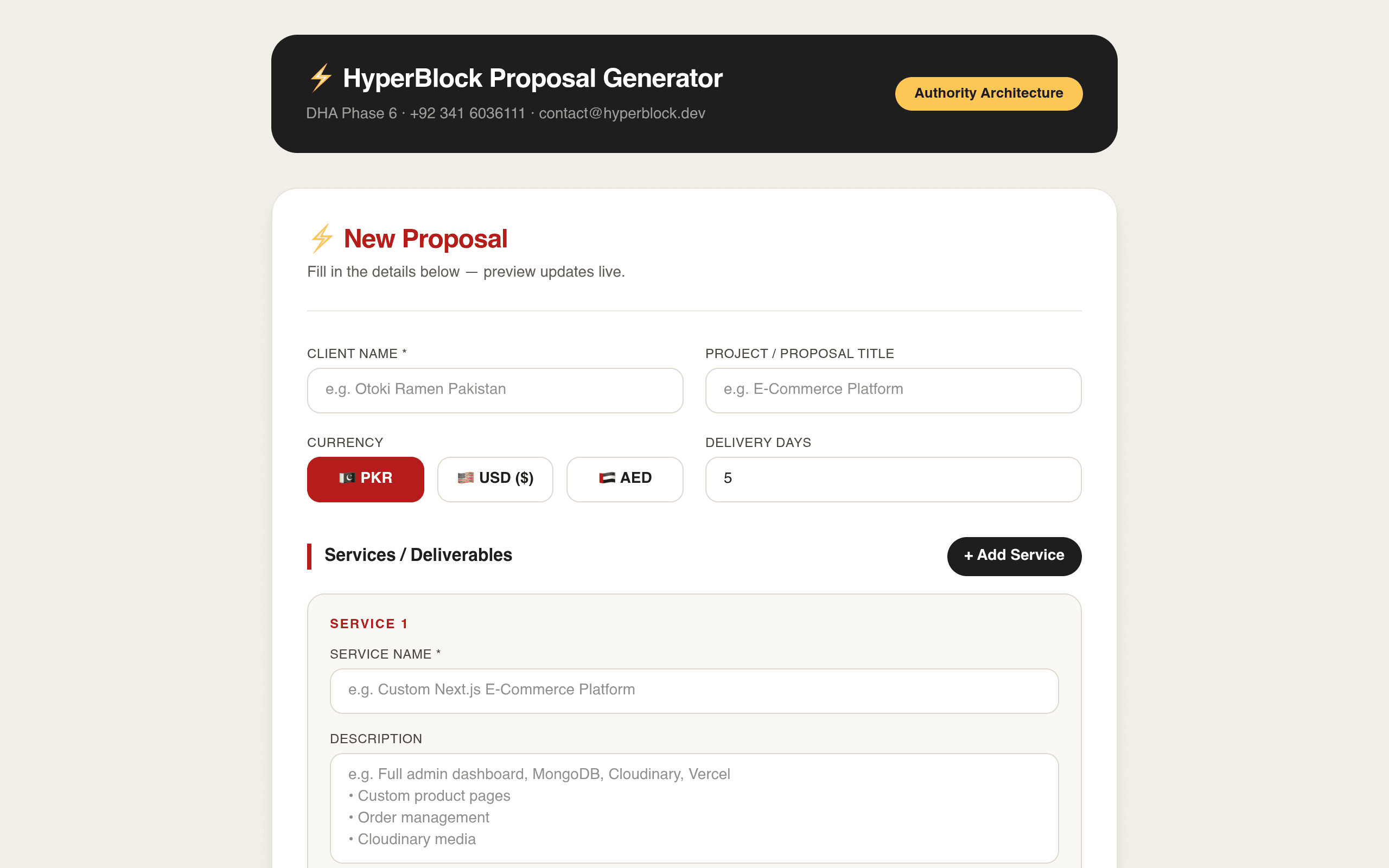 HyperBlock — Client Proposal & PDF Generator homepage