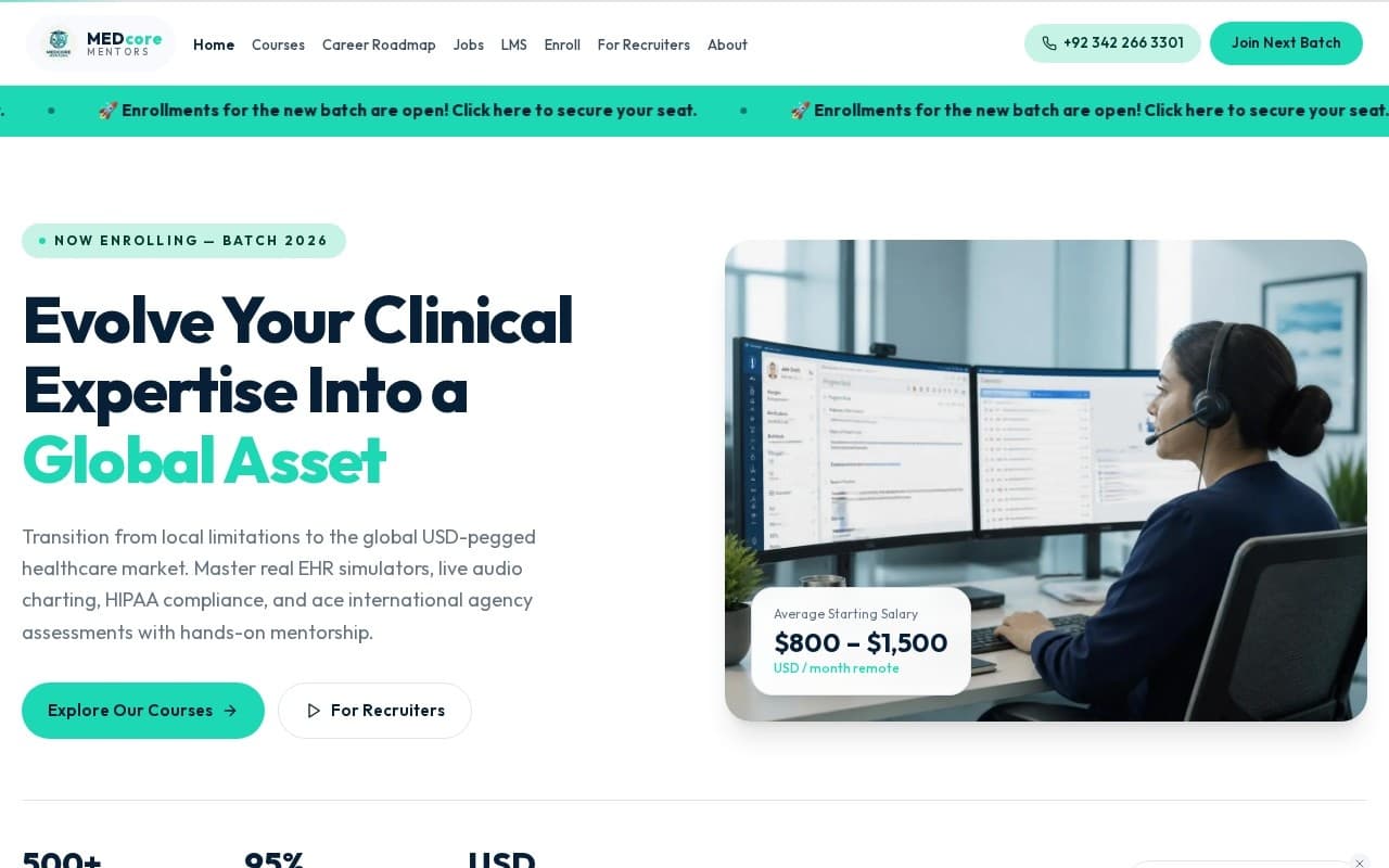 MEDcore Mentors — Remote Medical Scribing & RCM homepage