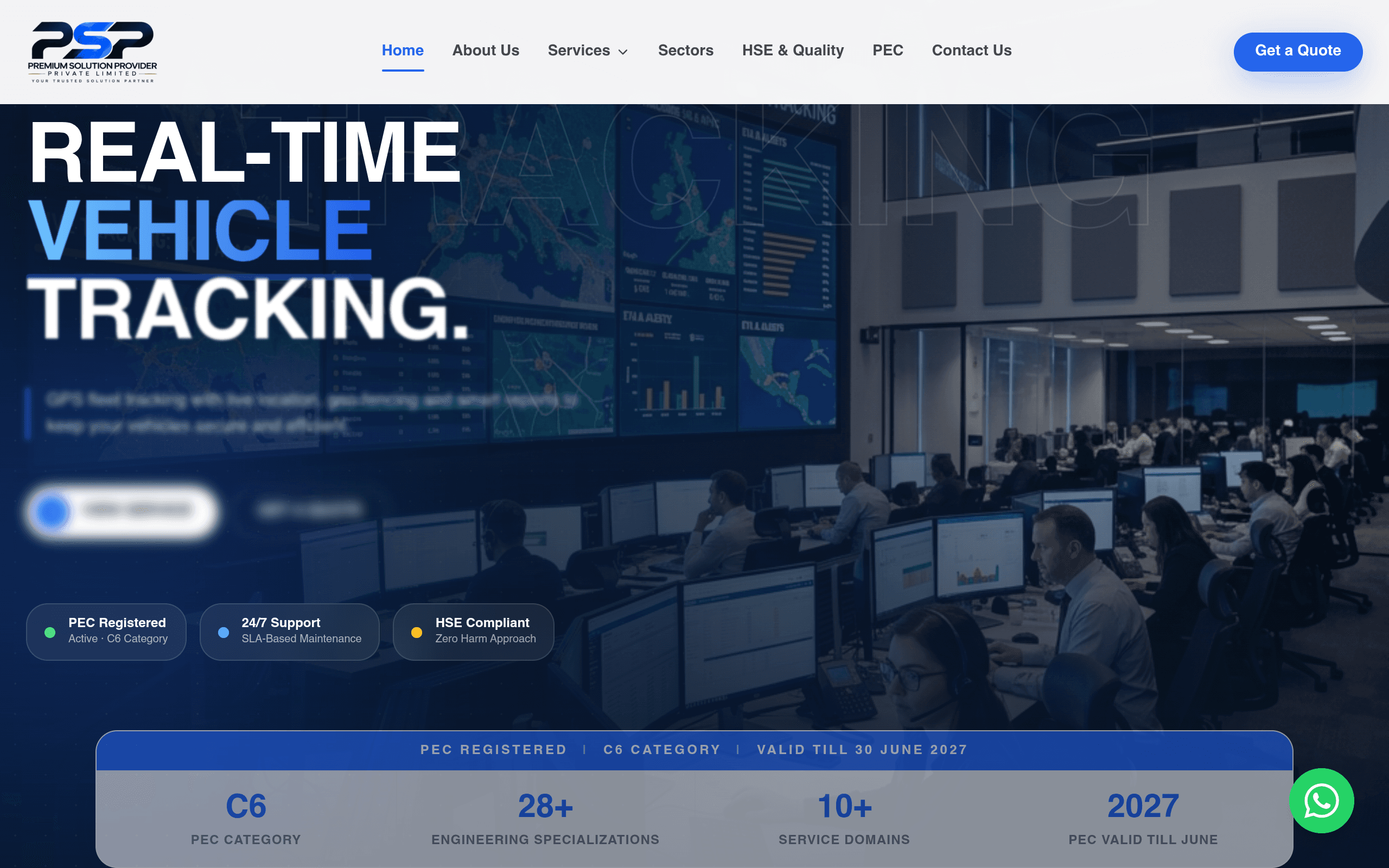 PSP — Engineering, Security, Vehicle Tracking & Solar homepage