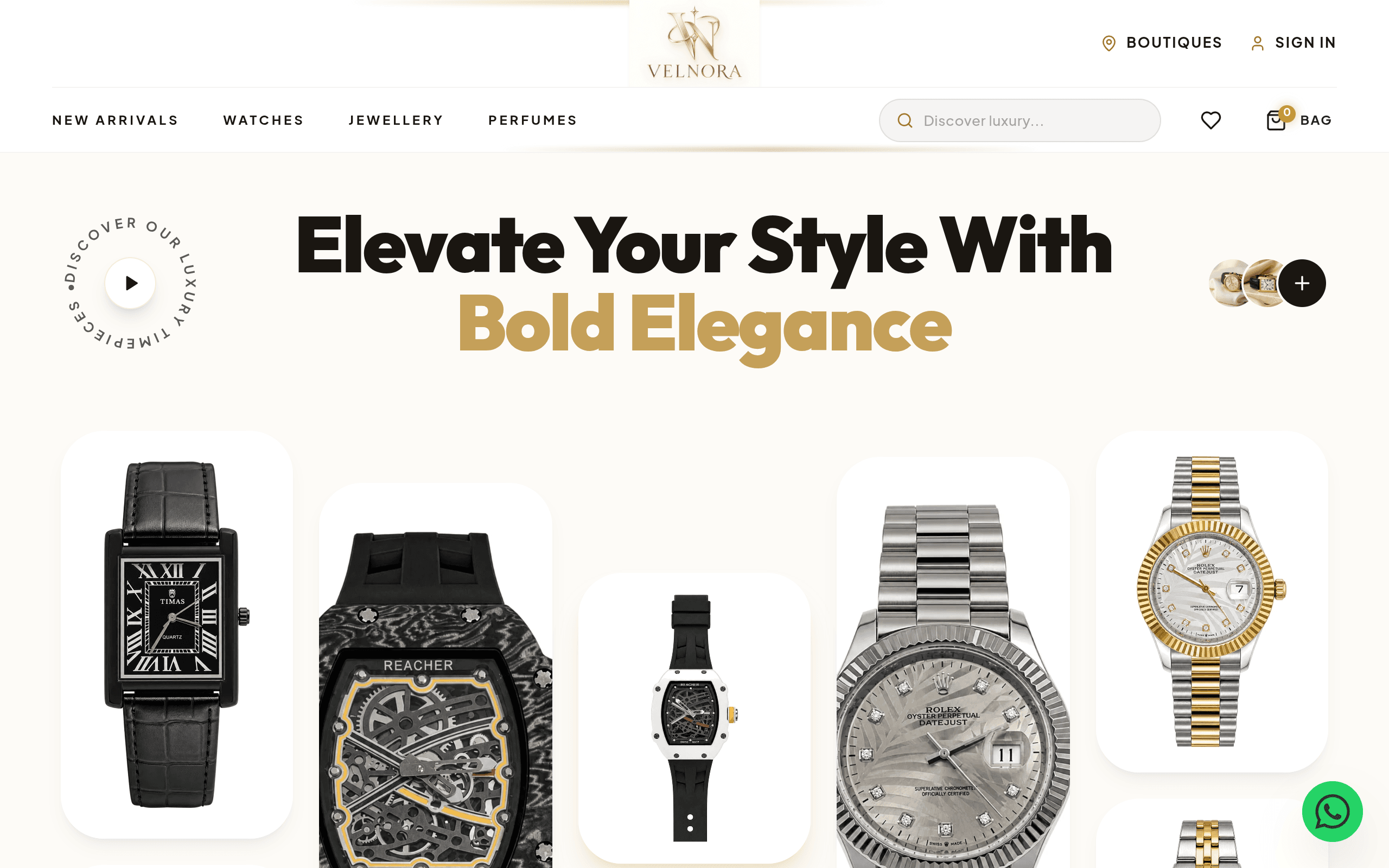 Velnora — Luxury Watches, Jewellery & Perfumes homepage