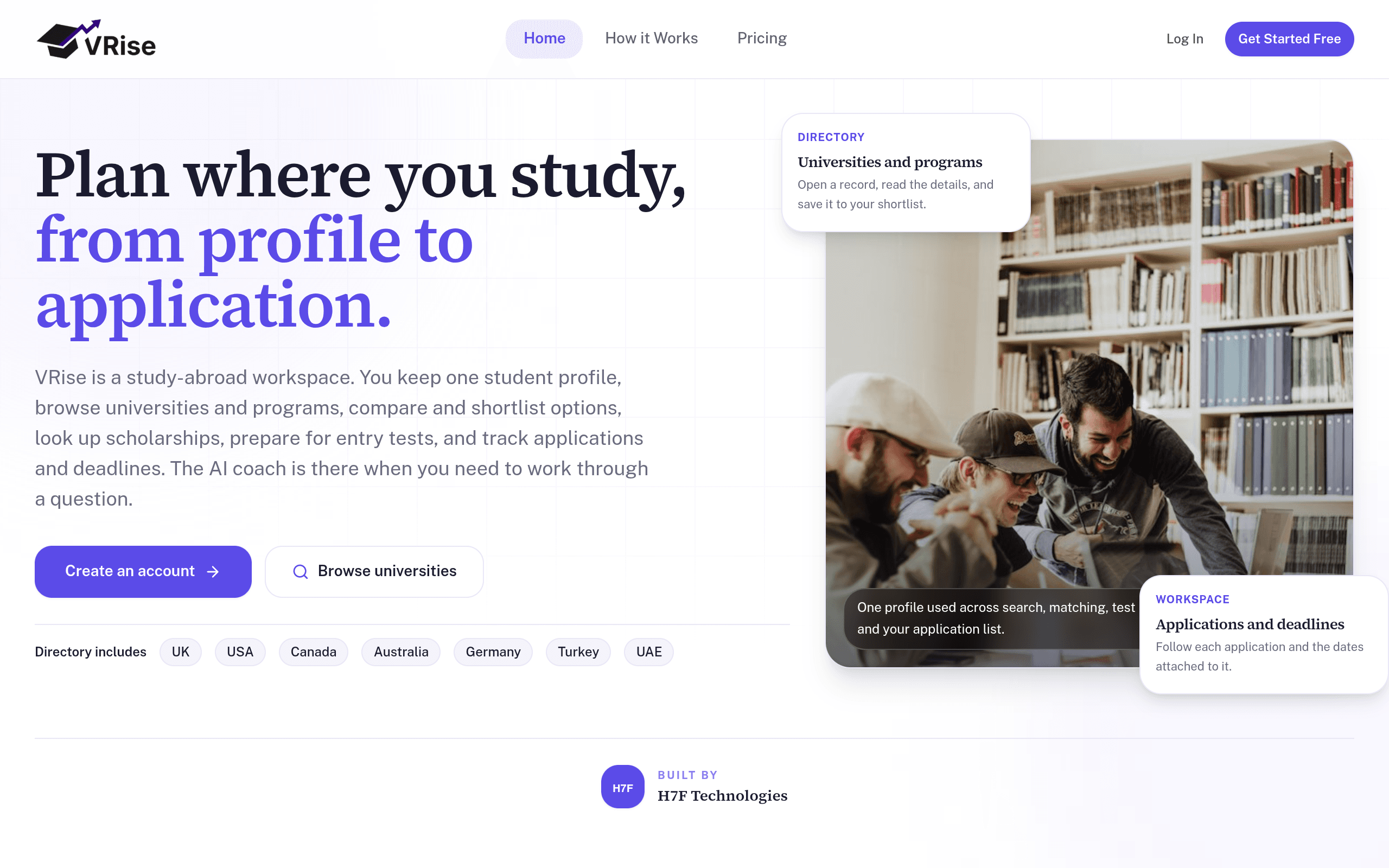 VRise — Global Admissions & Scholarship Matcher homepage