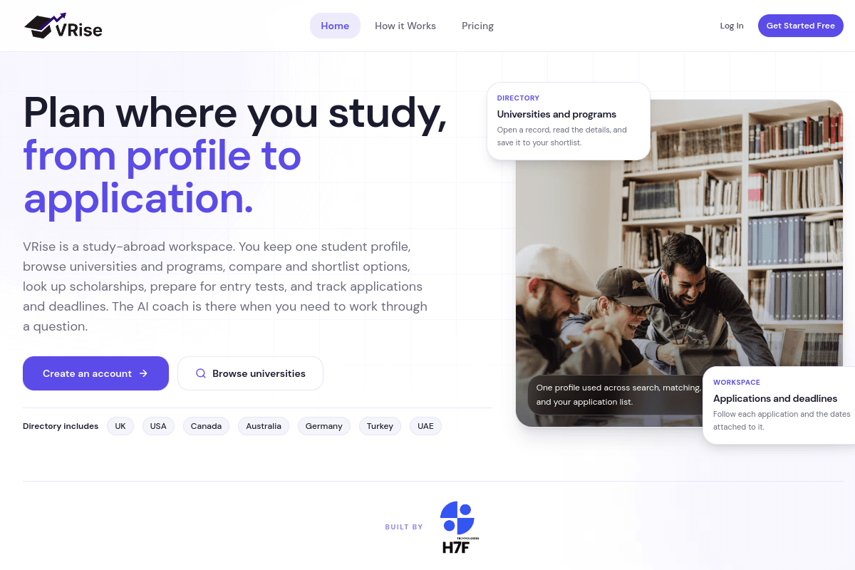 VRise Platform — Study Abroad Eligibility Engine homepage